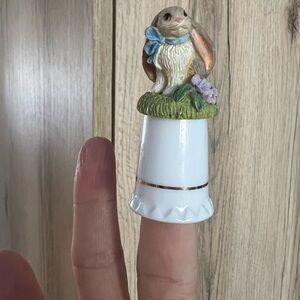 Charming Rabbit Thimble with Blue Bow